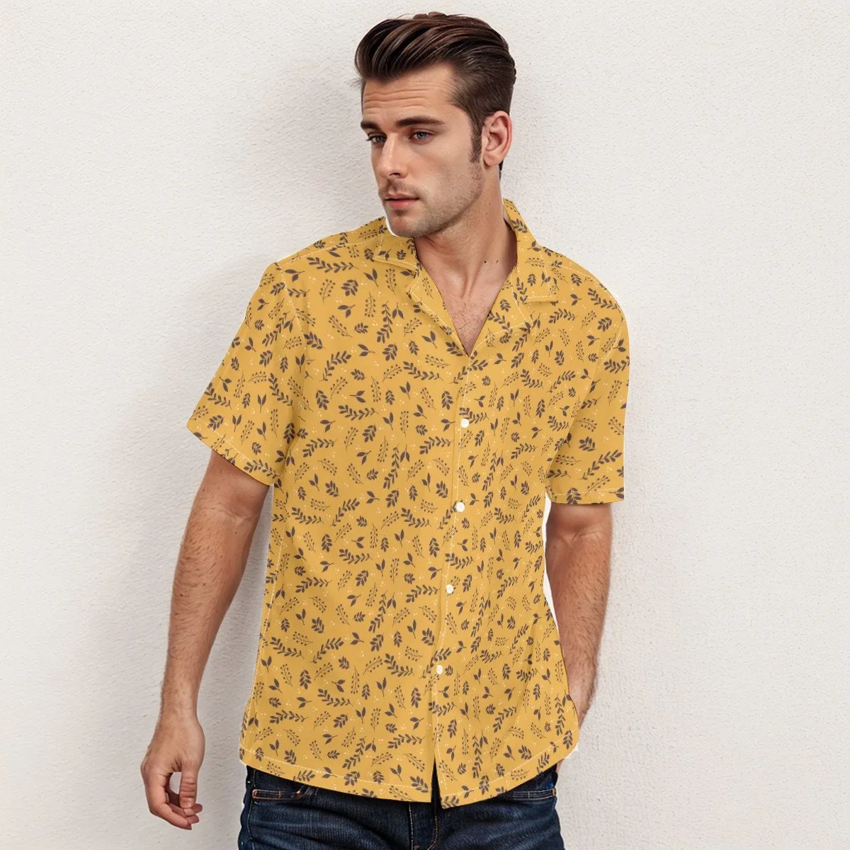 70s shirt Style, 70s Style Shirt, Retro Shirt Men, Yellow Brown floral Shirt, Boho Shirt men, Hipster shirt men, Retro Hawaiian Shirt Men
