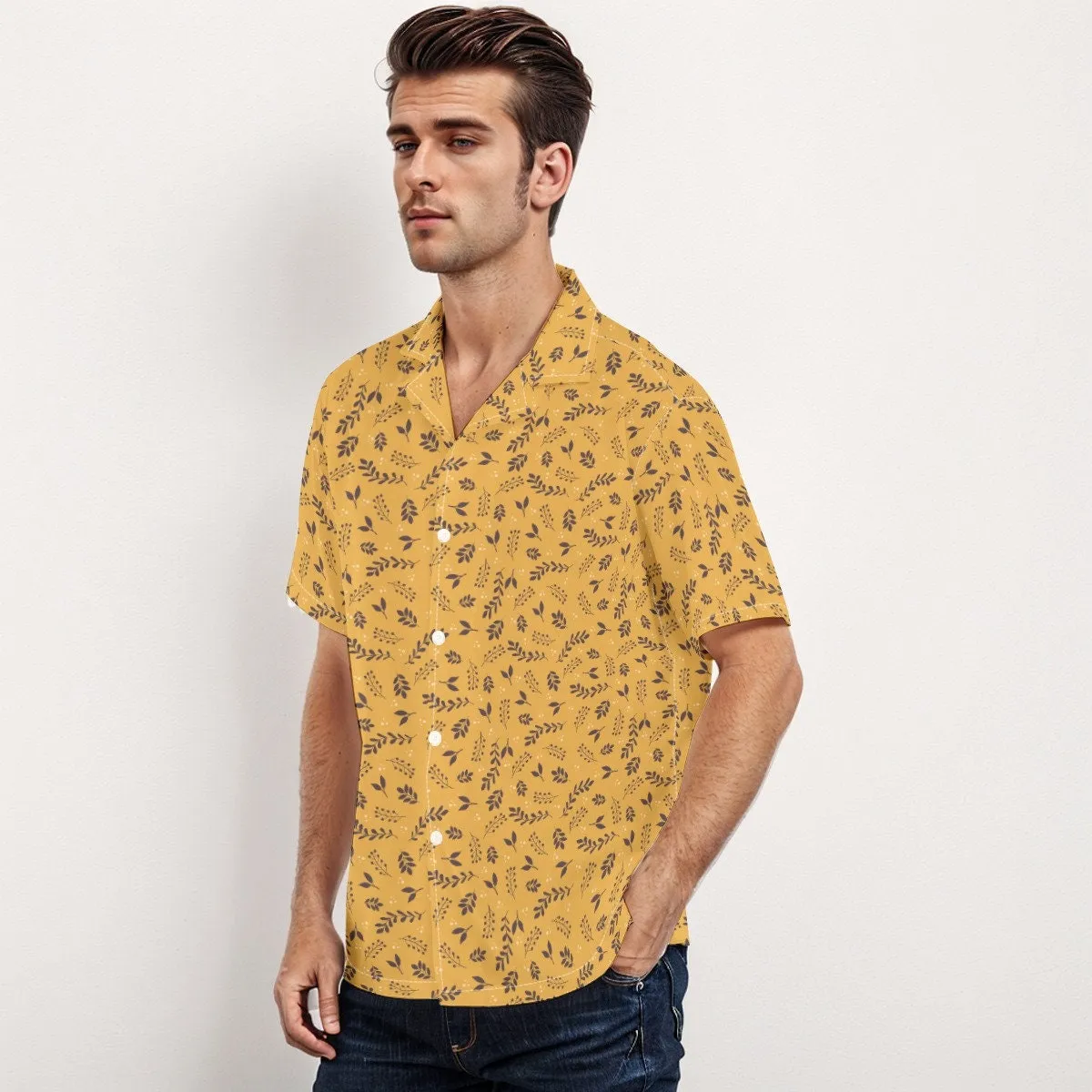 70s shirt Style, 70s Style Shirt, Retro Shirt Men, Yellow Brown floral Shirt, Boho Shirt men, Hipster shirt men, Retro Hawaiian Shirt Men