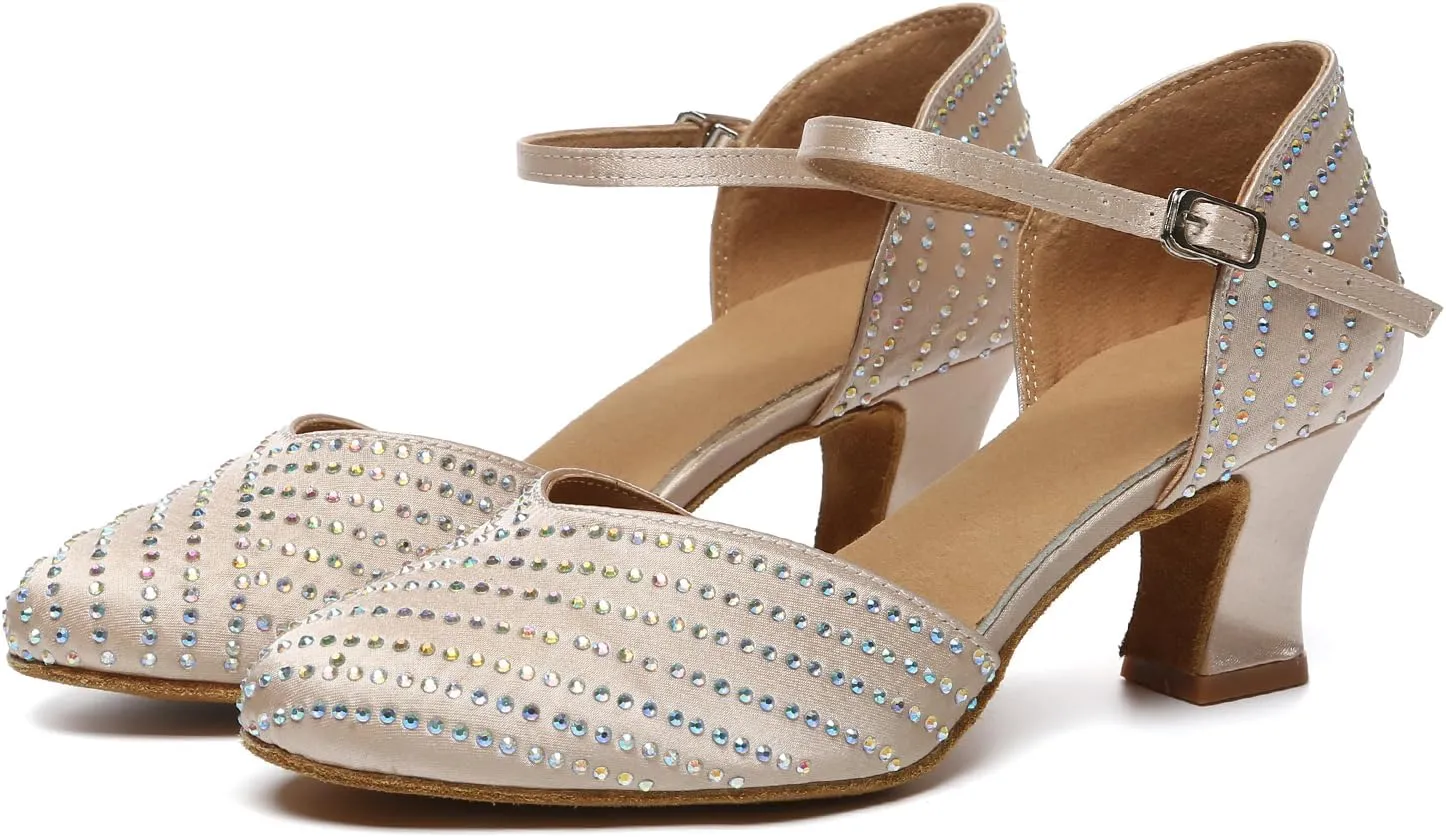 AOQUNFS Closed Toe Latin Ballroom Dance Shoes Women Pumps Practice Performance Dancing Shoes