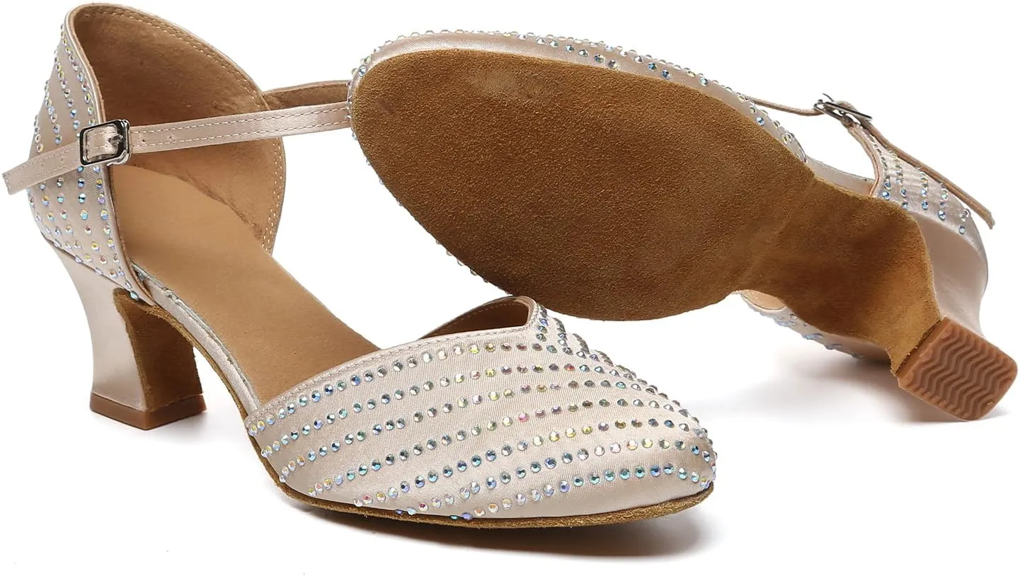 AOQUNFS Closed Toe Latin Ballroom Dance Shoes Women Pumps Practice Performance Dancing Shoes