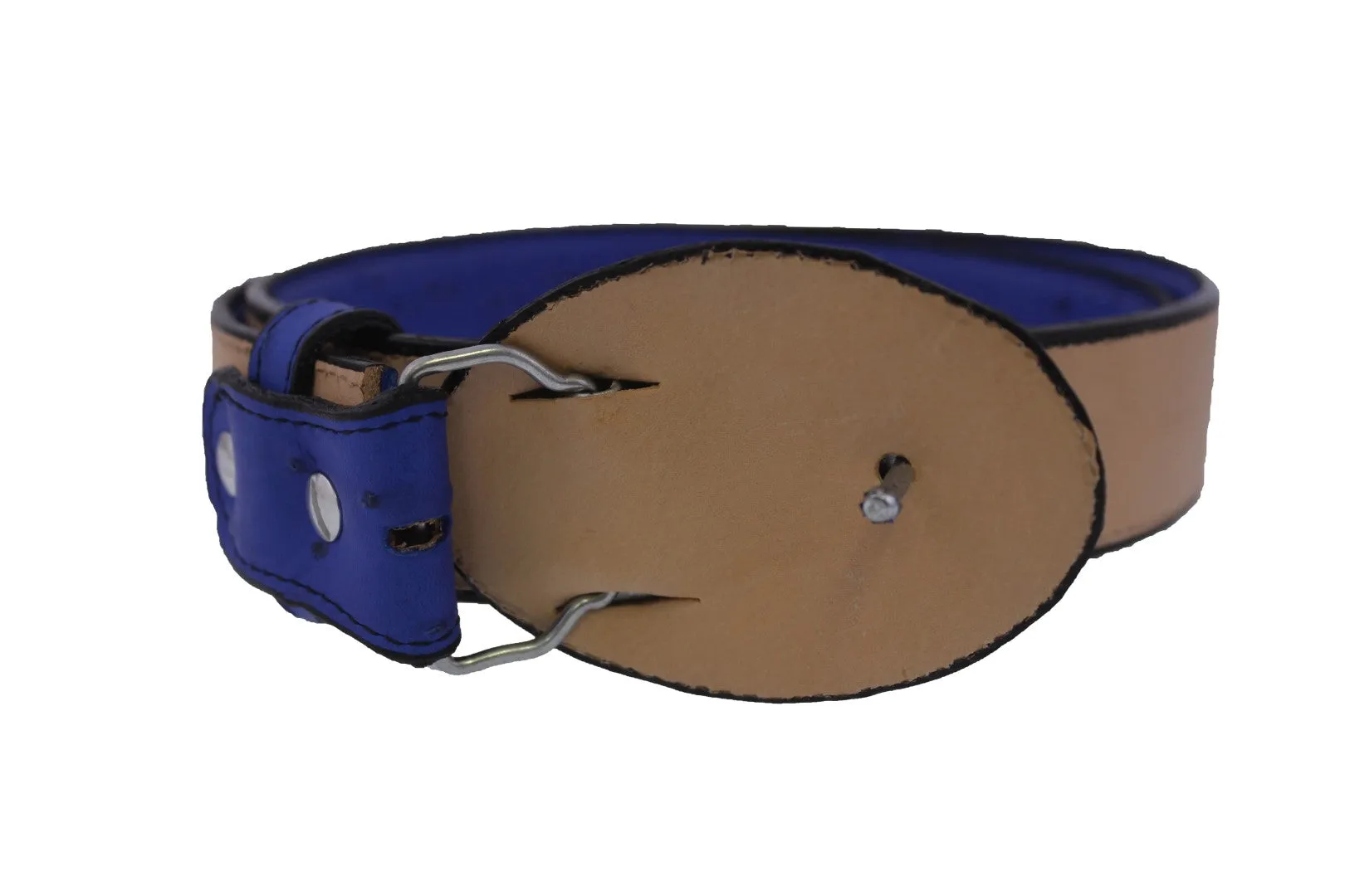 Blue Western Cowboy Belt Ostrich Quill Print Leather - Rodeo Buckle