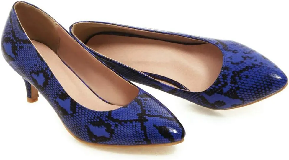 Caradise Womens Low Kitten Heel Snakeskin Pumps Closed Pointed Toe Dress Shoes