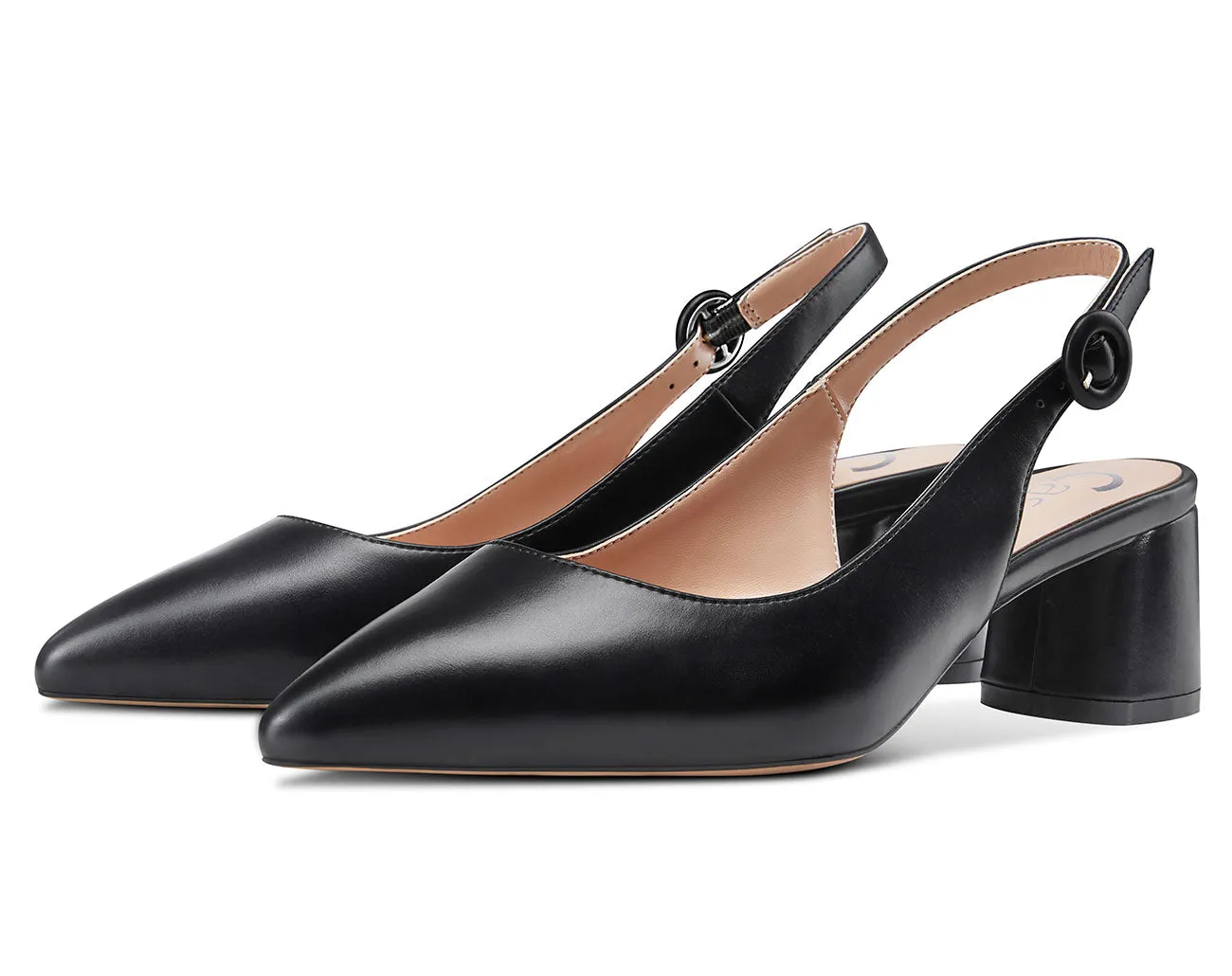 CASTAMERE Womens Chunky Block Heels Slingback Pumps Slip-on Pointy Toe 5CM Heel Sandals