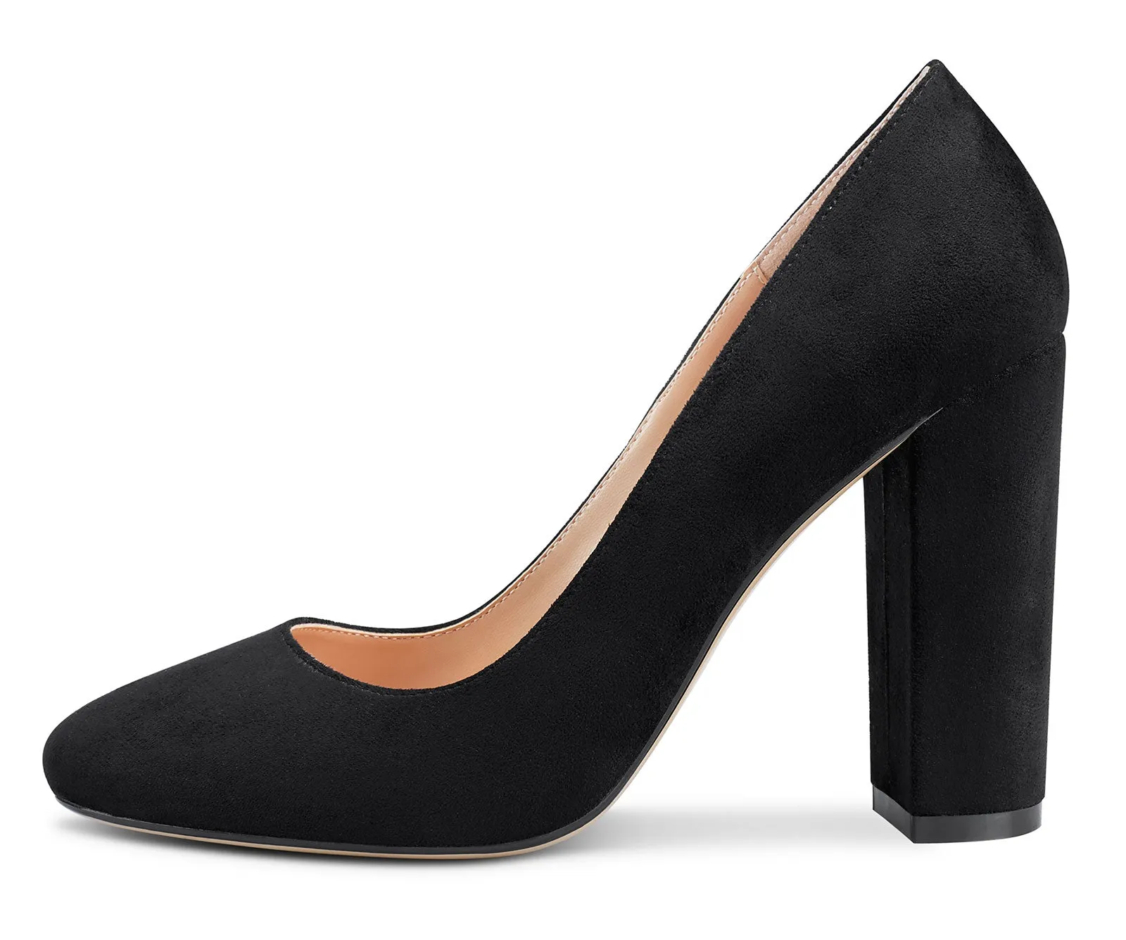 CASTAMERE Womens High Heels Round Toe Pumps Slip-on 10CM Chunky Block Heel Office