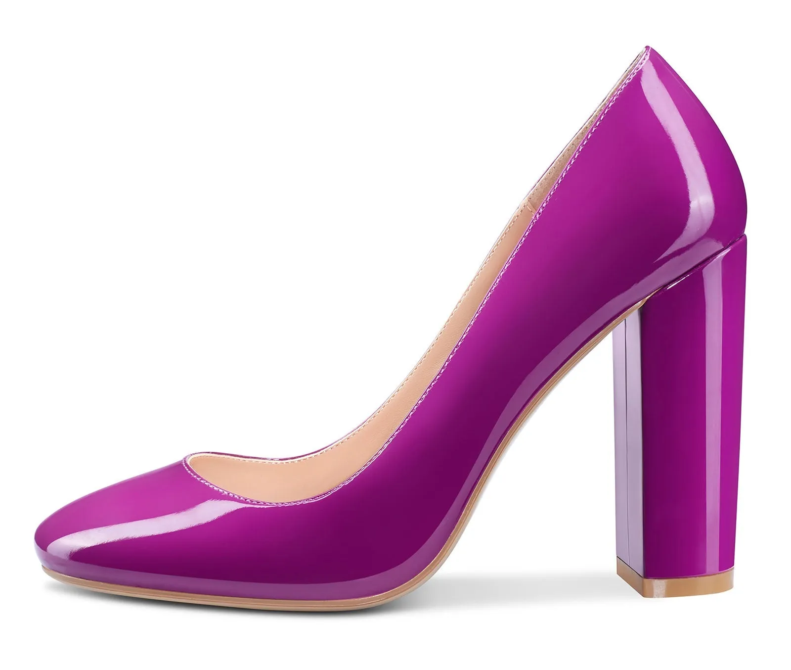 CASTAMERE Womens High Heels Round Toe Pumps Slip-on 10CM Chunky Block Heel Office