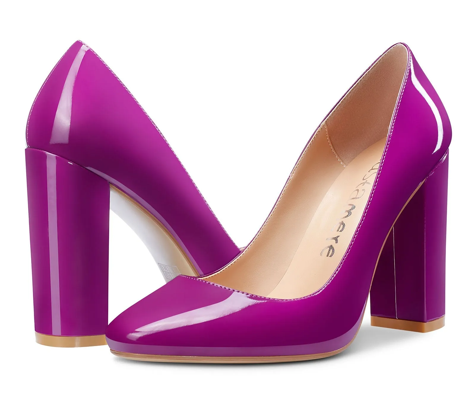 CASTAMERE Womens High Heels Round Toe Pumps Slip-on 10CM Chunky Block Heel Office
