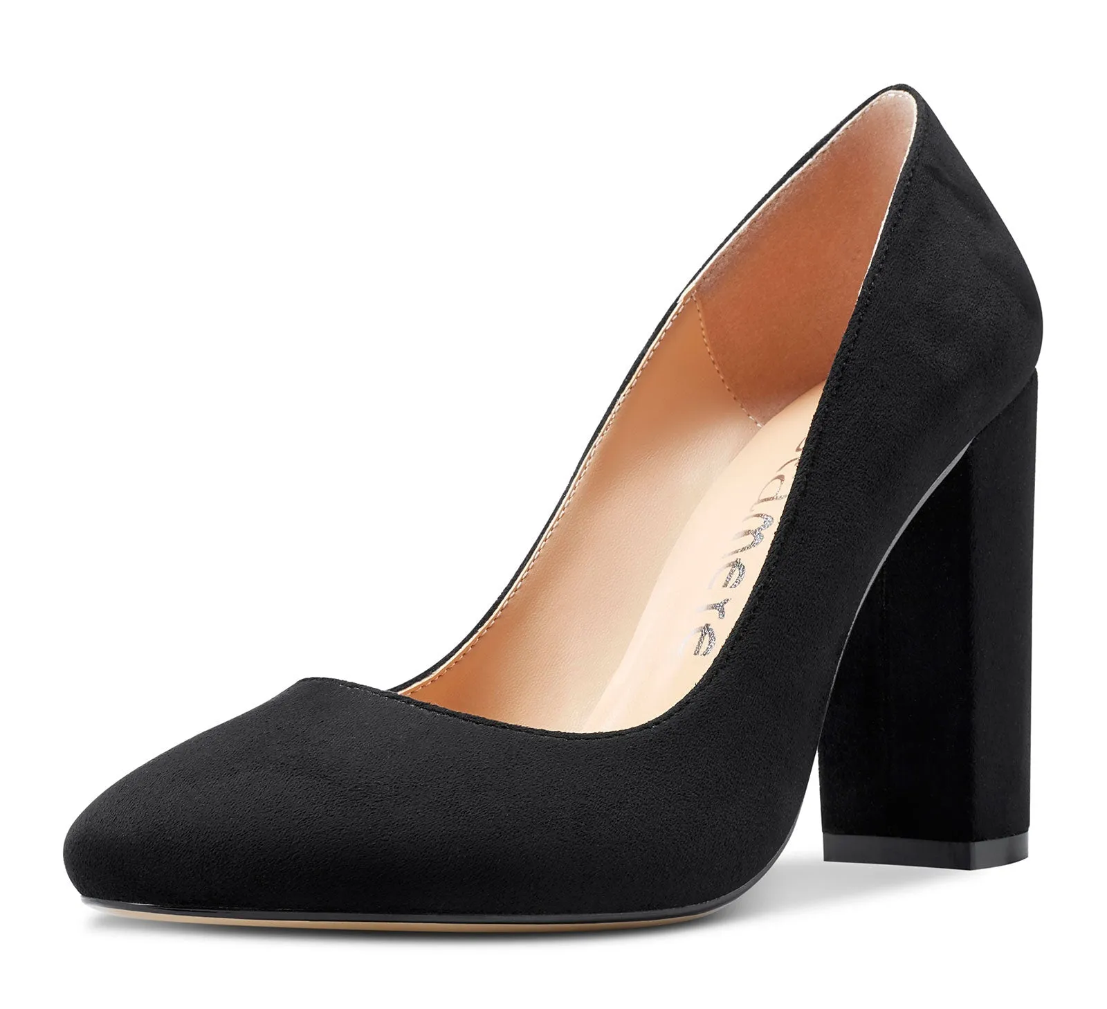 CASTAMERE Womens High Heels Round Toe Pumps Slip-on 10CM Chunky Block Heel Office