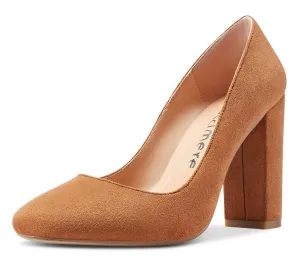 CASTAMERE Womens High Heels Round Toe Pumps Slip-on 10CM Chunky Block Heel Office