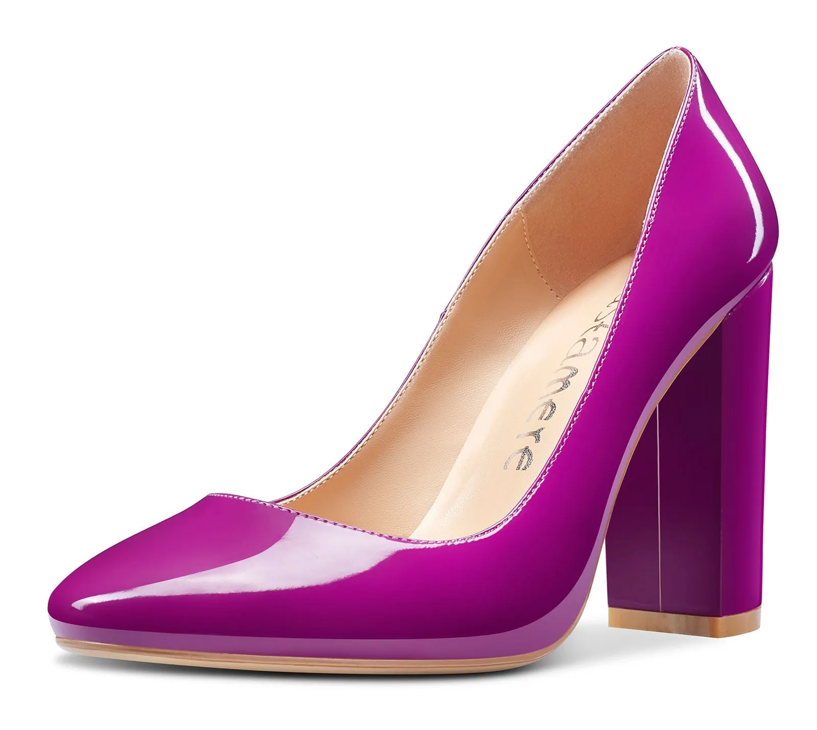 CASTAMERE Womens High Heels Round Toe Pumps Slip-on 10CM Chunky Block Heel Office