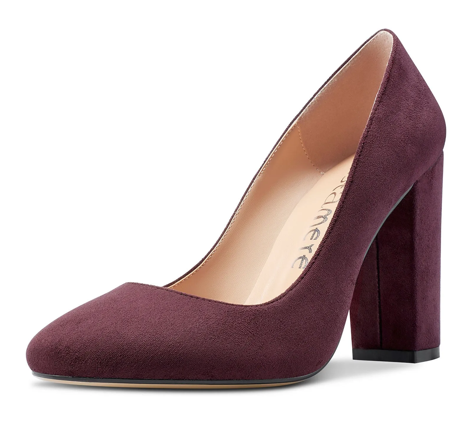 CASTAMERE Womens High Heels Round Toe Pumps Slip-on 10CM Chunky Block Heel Office