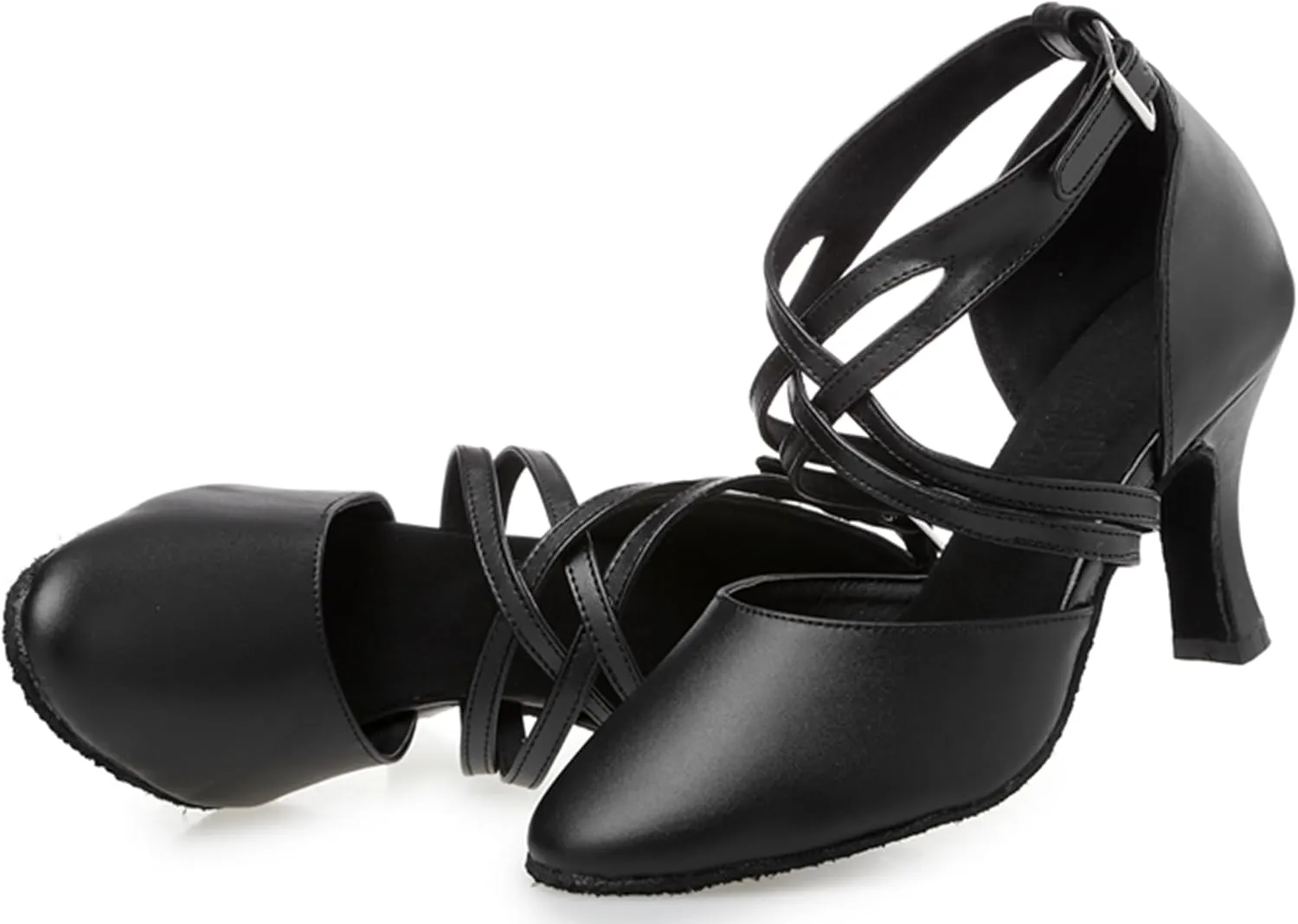 Dance Shoes for Women Ankle Strap Ballroom Latin Dancing Heels Evening Pumps with Buckle X2030