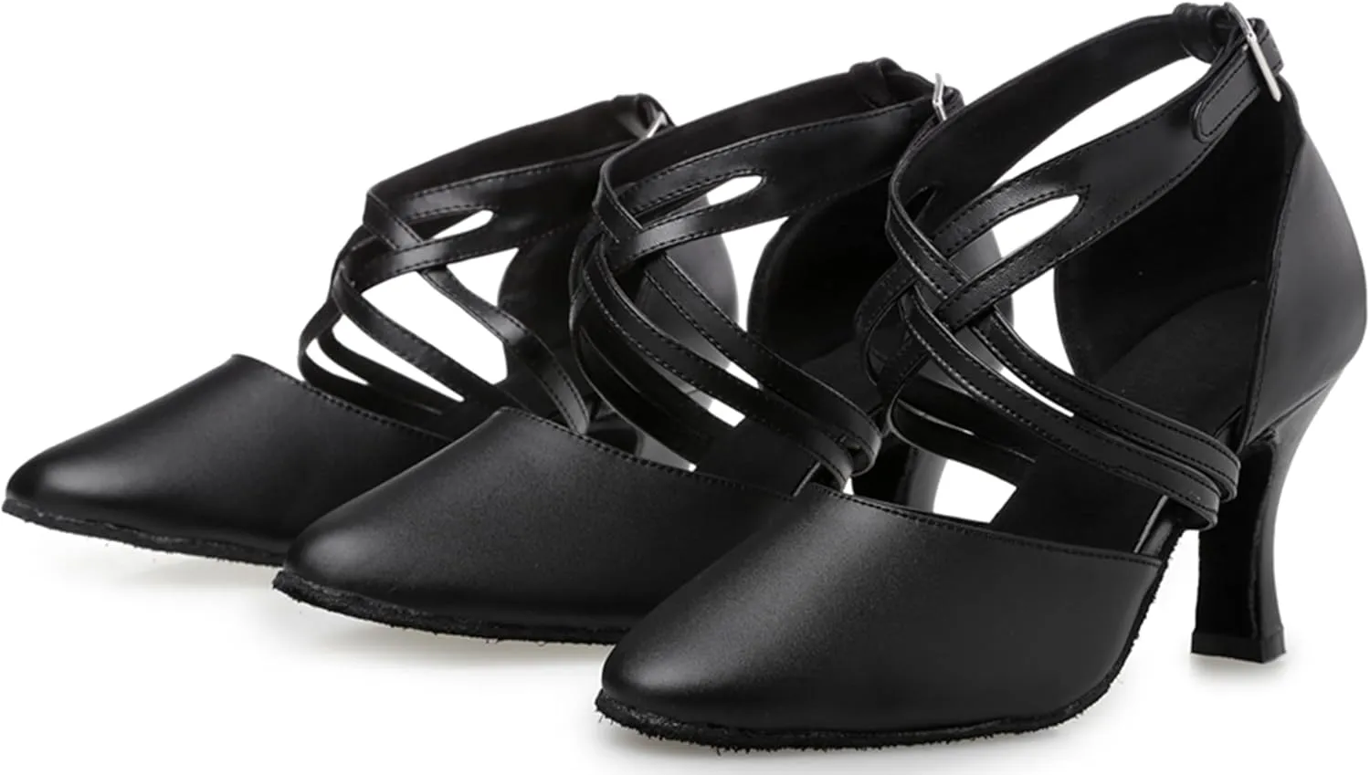 Dance Shoes for Women Ankle Strap Ballroom Latin Dancing Heels Evening Pumps with Buckle X2030