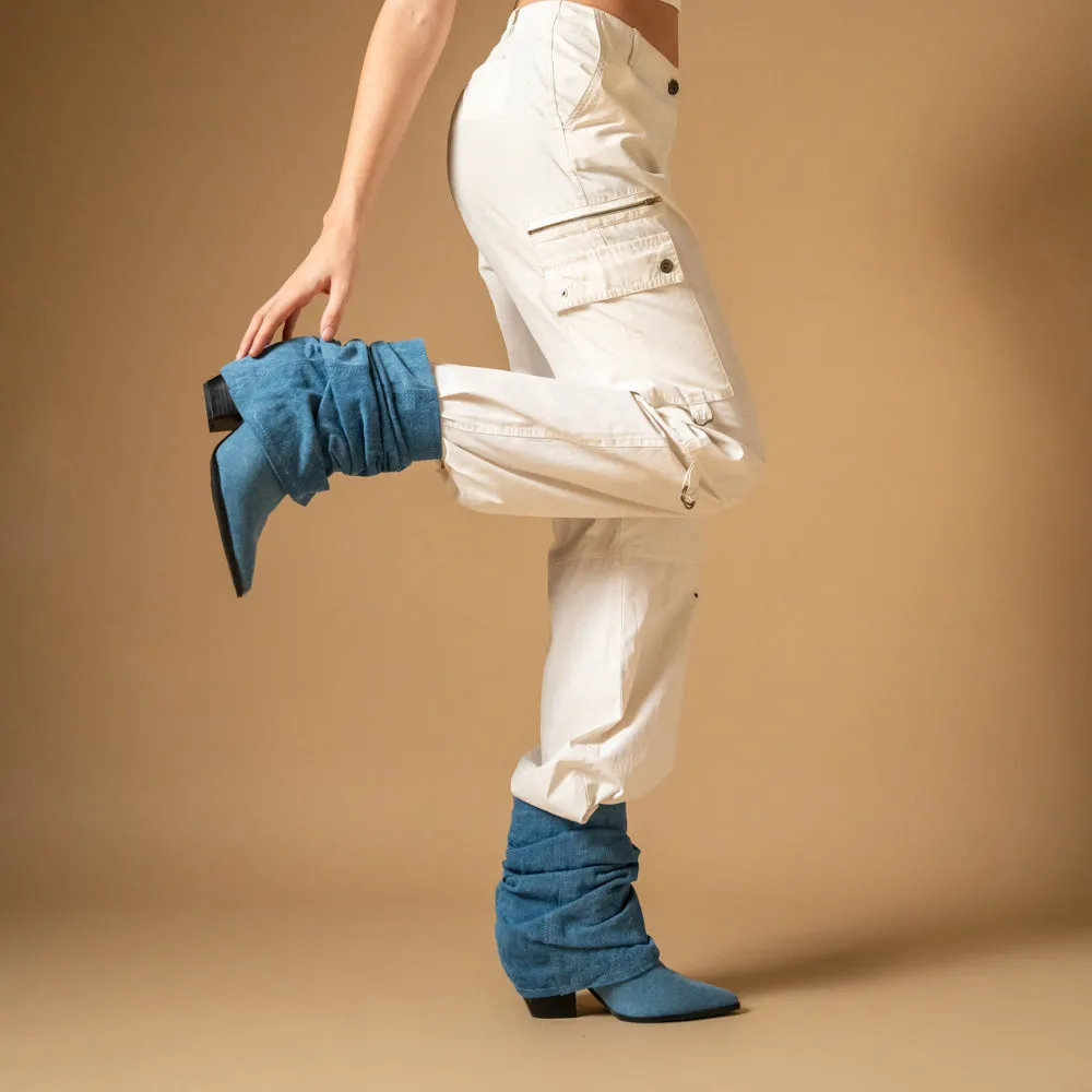 Denim Dream - Blue Foldover Boots