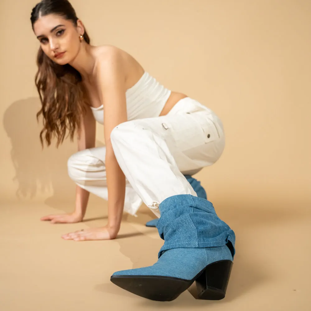 Denim Dream - Blue Foldover Boots