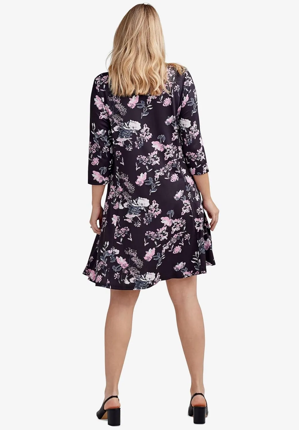 ellos Plus Size Madison Knit Three-Quarter Sleeve Dress