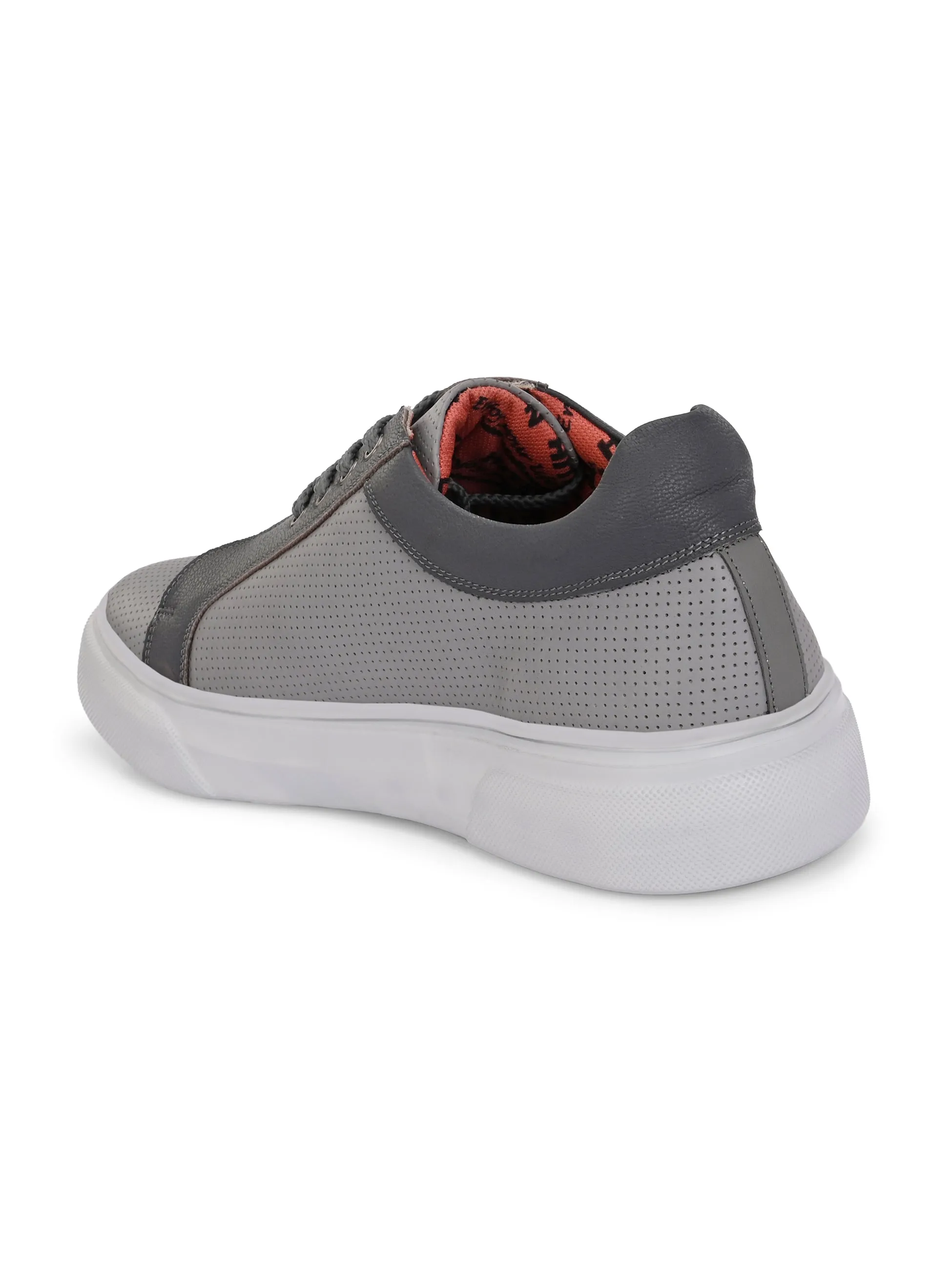 Hitz Men's Grey Leather Casual Lace-Up Sneaker