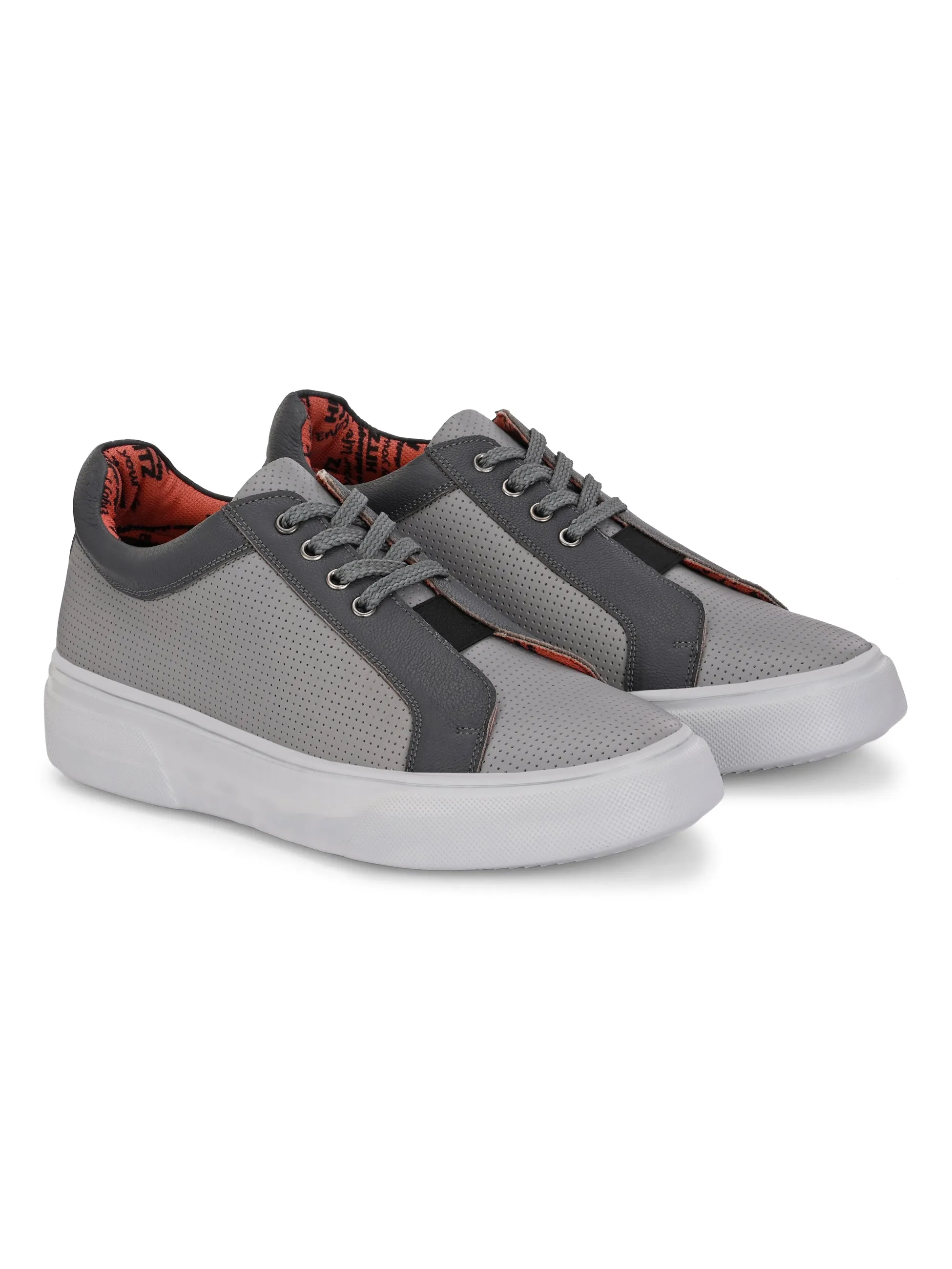 Hitz Men's Grey Leather Casual Lace-Up Sneaker