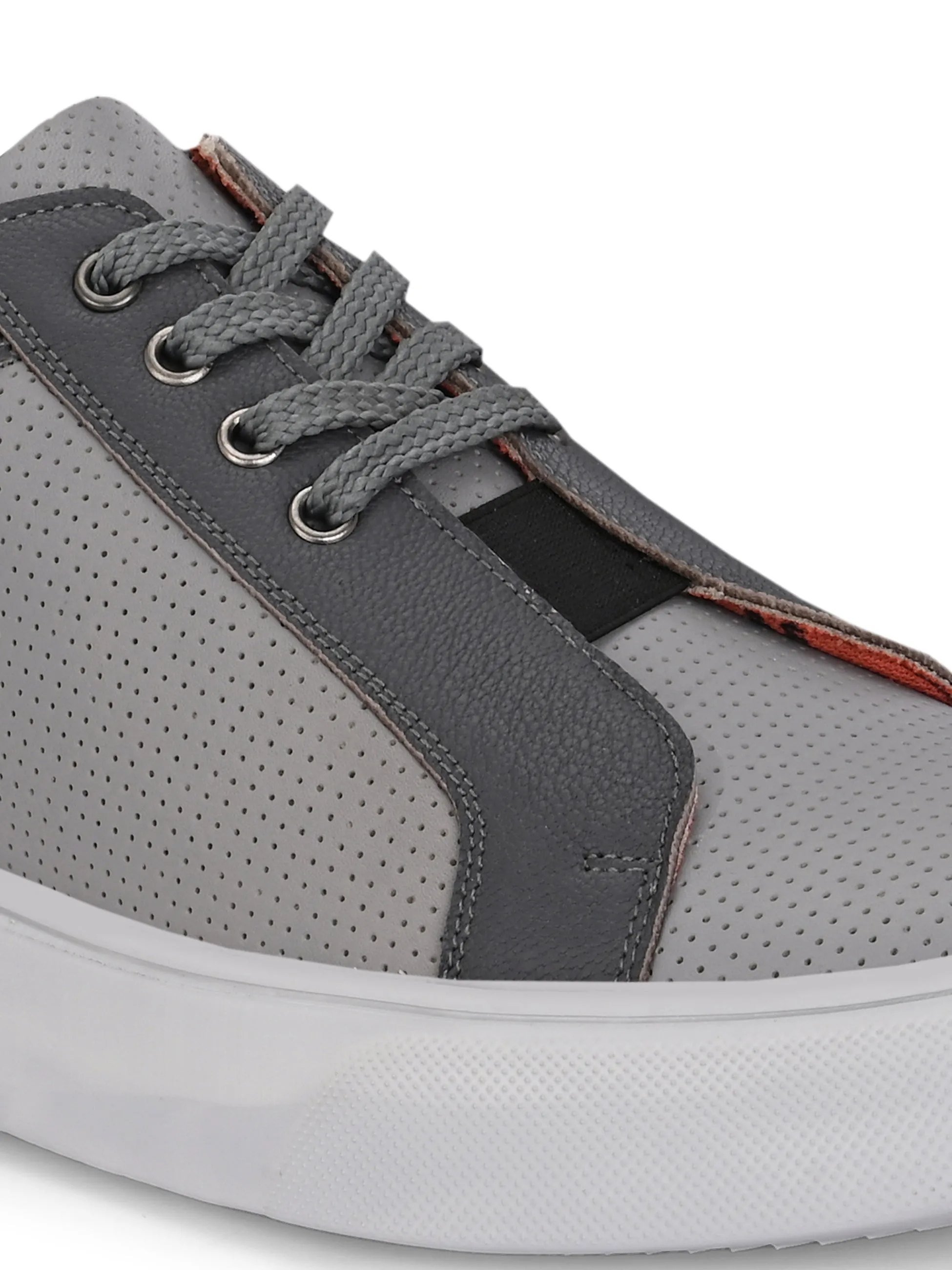 Hitz Men's Grey Leather Casual Lace-Up Sneaker
