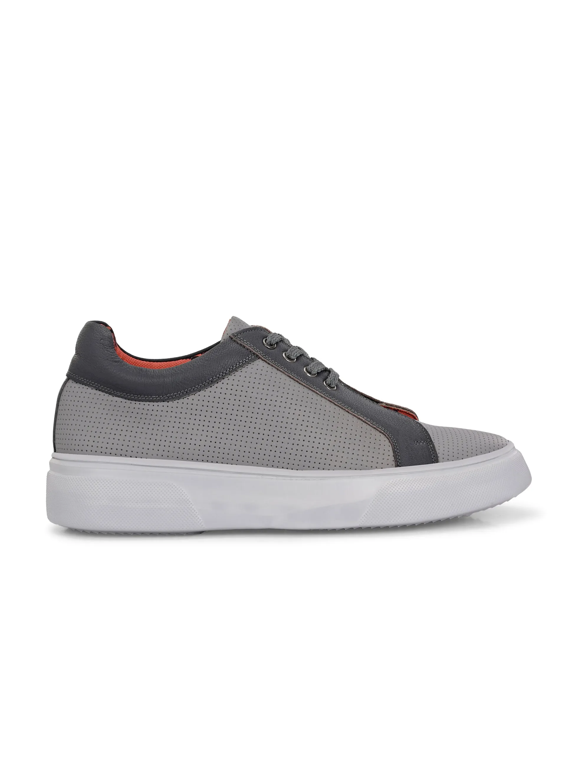 Hitz Men's Grey Leather Casual Lace-Up Sneaker