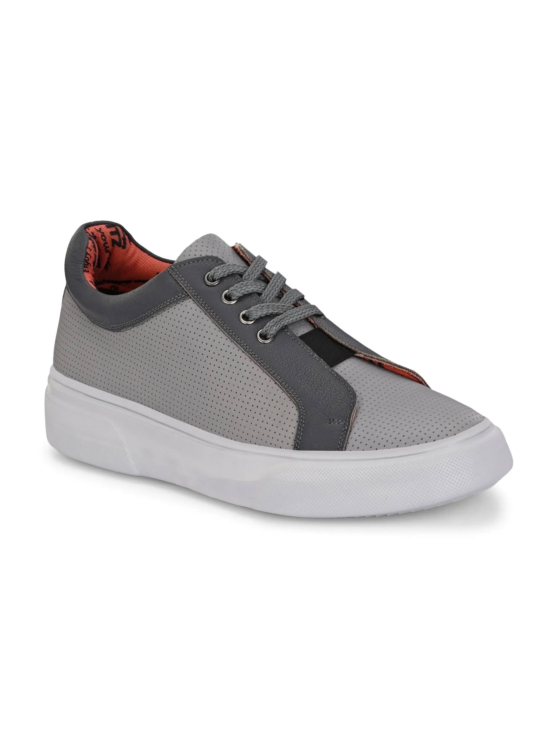 Hitz Men's Grey Leather Casual Lace-Up Sneaker