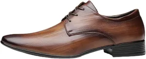 HOOENG Oxford Shoes for Men Lace Up Burnished Pointed Toe Derby Shoes Vegan Leather Rubber Sole Anti-Slip Block Heel Slip Resistant Low Top Party (Color : Brown, Size : 9)
