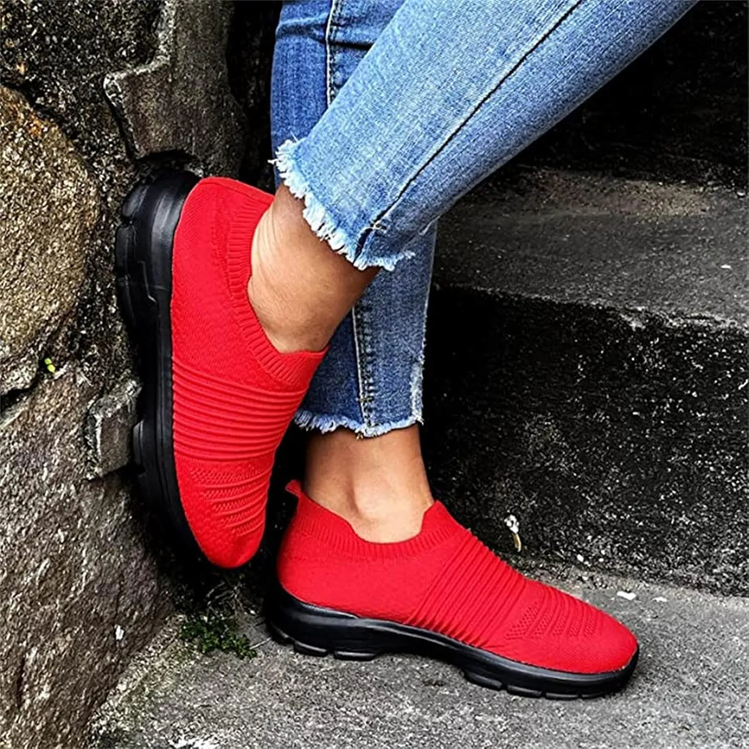 Ladmiple Sneakers For Women Slip On Walking Shoes Non Slip Fashion Casual Dressy Summer Fashion Comfortable Flats Loafer
