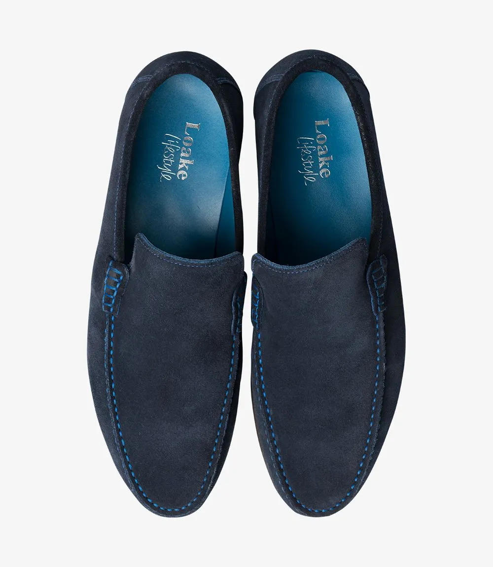 Loake Men's Nicholson Leather Moccasin Shoes Navy Suede