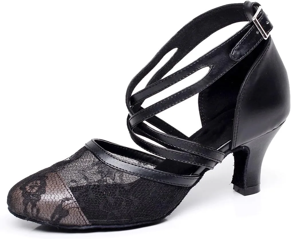 Minishion TQJ7062 Women's Comfortable Leather Tango Latin Ballroom Dance Pumps Shoes