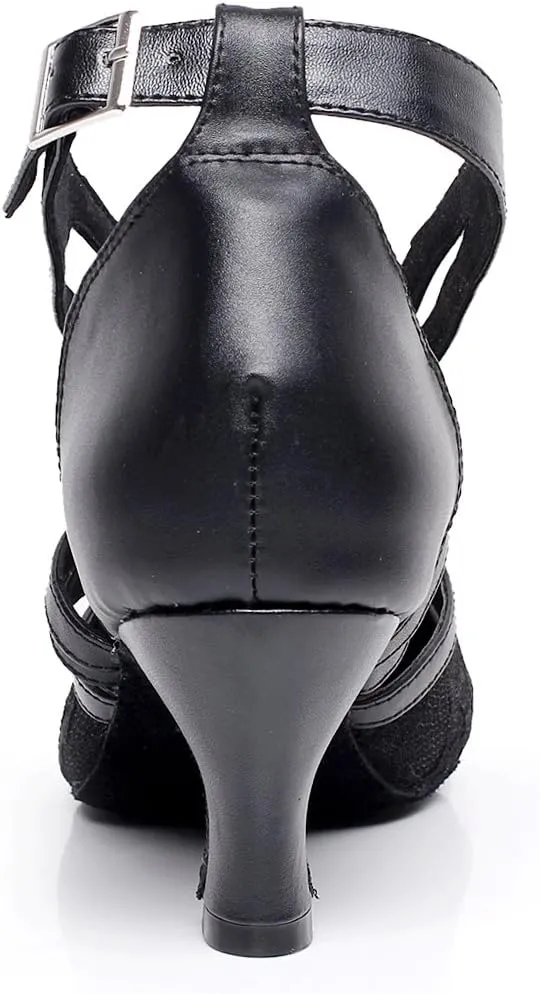 Minishion TQJ7062 Women's Comfortable Leather Tango Latin Ballroom Dance Pumps Shoes