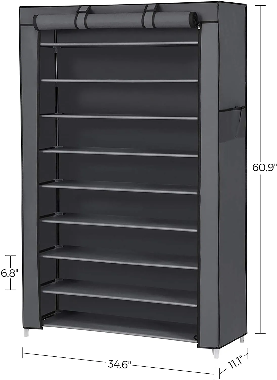 New SONGMICS 10-Tier Shoe Rack, Non-Woven Shoe Organizer with Dustproof Cover, Grey