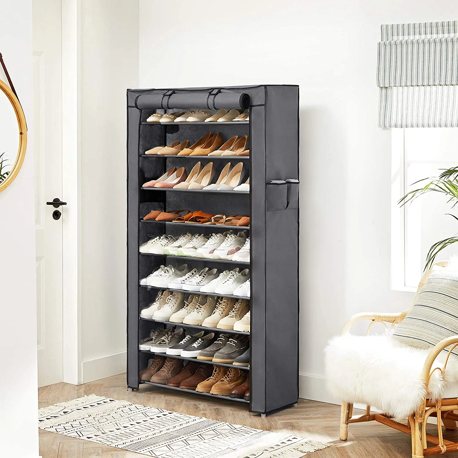 New SONGMICS 10-Tier Shoe Rack, Non-Woven Shoe Organizer with Dustproof Cover, Grey