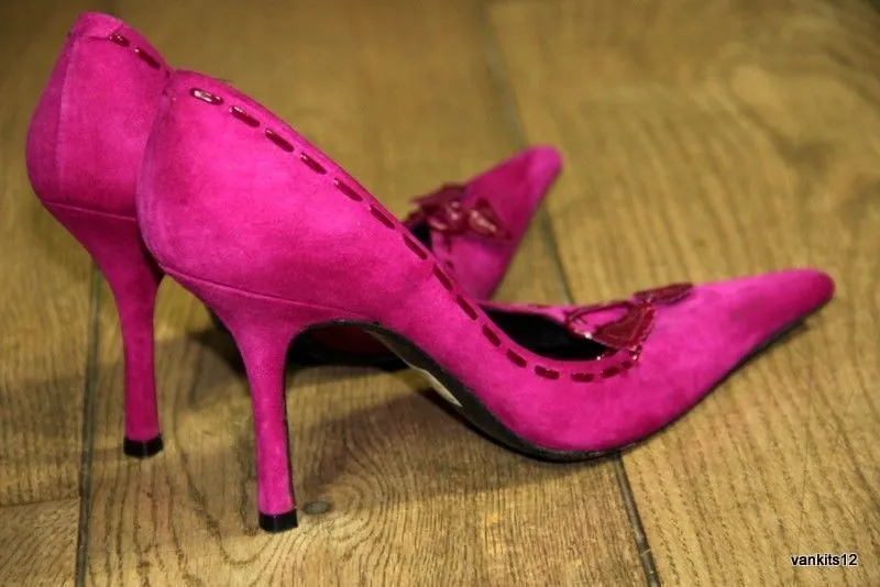 PURA LOPEZ Pointy Stiletto Heel Pumps In Fuchsia Suede EUR 38, UK 4.5, US 7