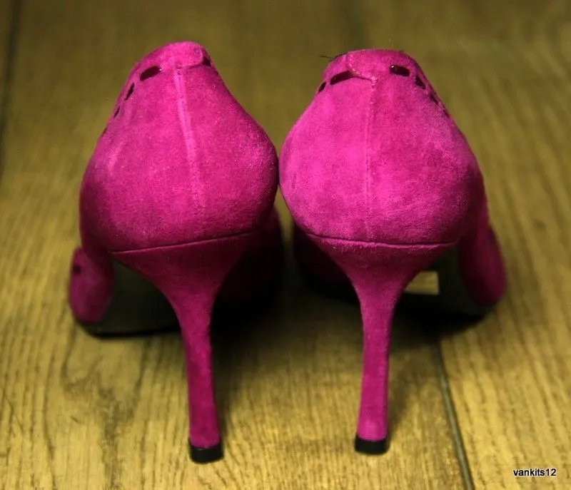 PURA LOPEZ Pointy Stiletto Heel Pumps In Fuchsia Suede EUR 38, UK 4.5, US 7