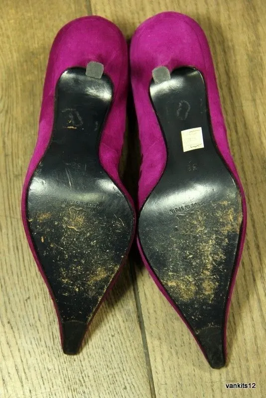 PURA LOPEZ Pointy Stiletto Heel Pumps In Fuchsia Suede EUR 38, UK 4.5, US 7