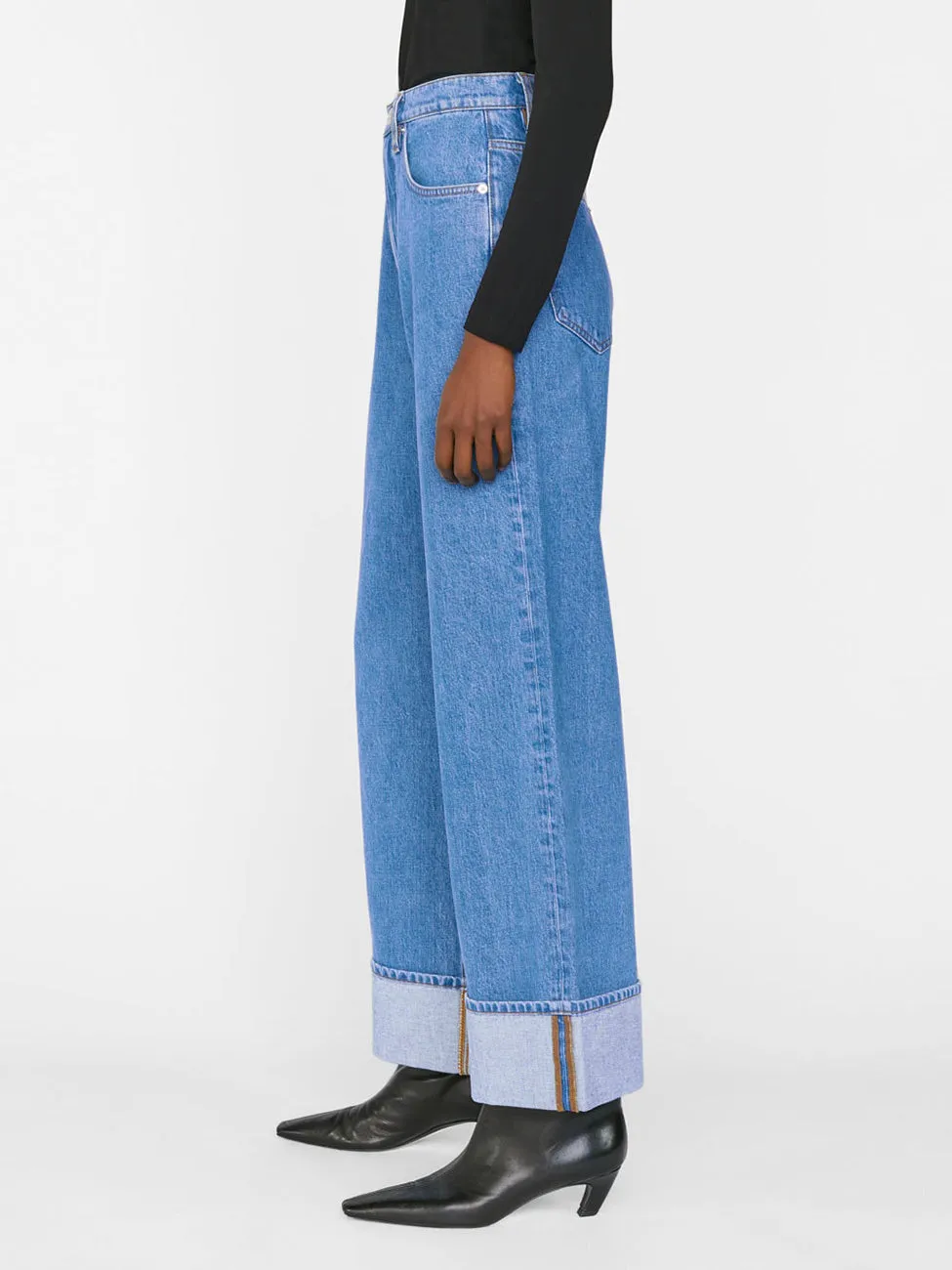 ROLLED HIGH RISE WIDE LEG JEANS