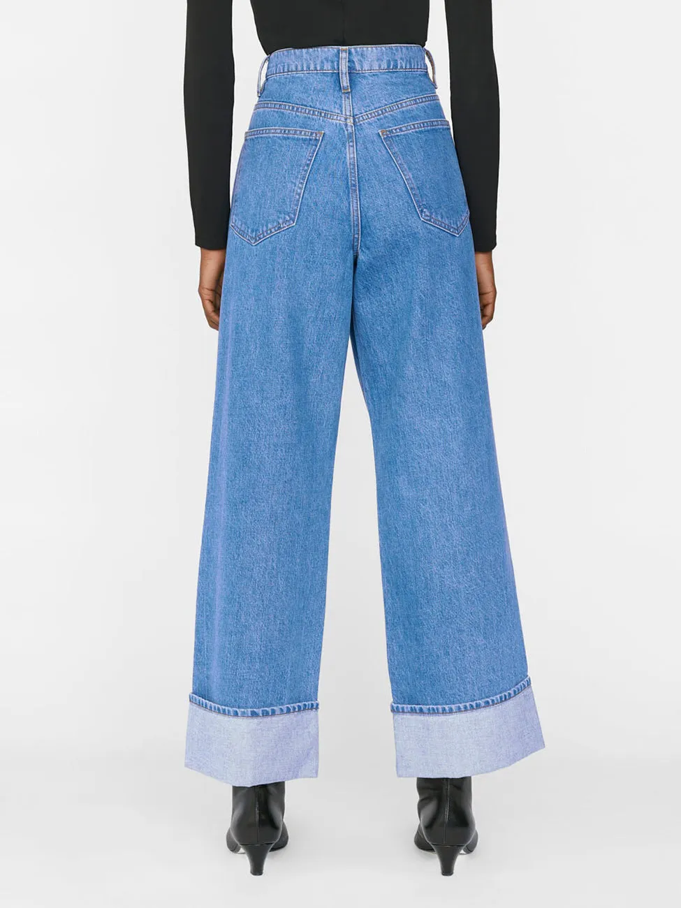 ROLLED HIGH RISE WIDE LEG JEANS