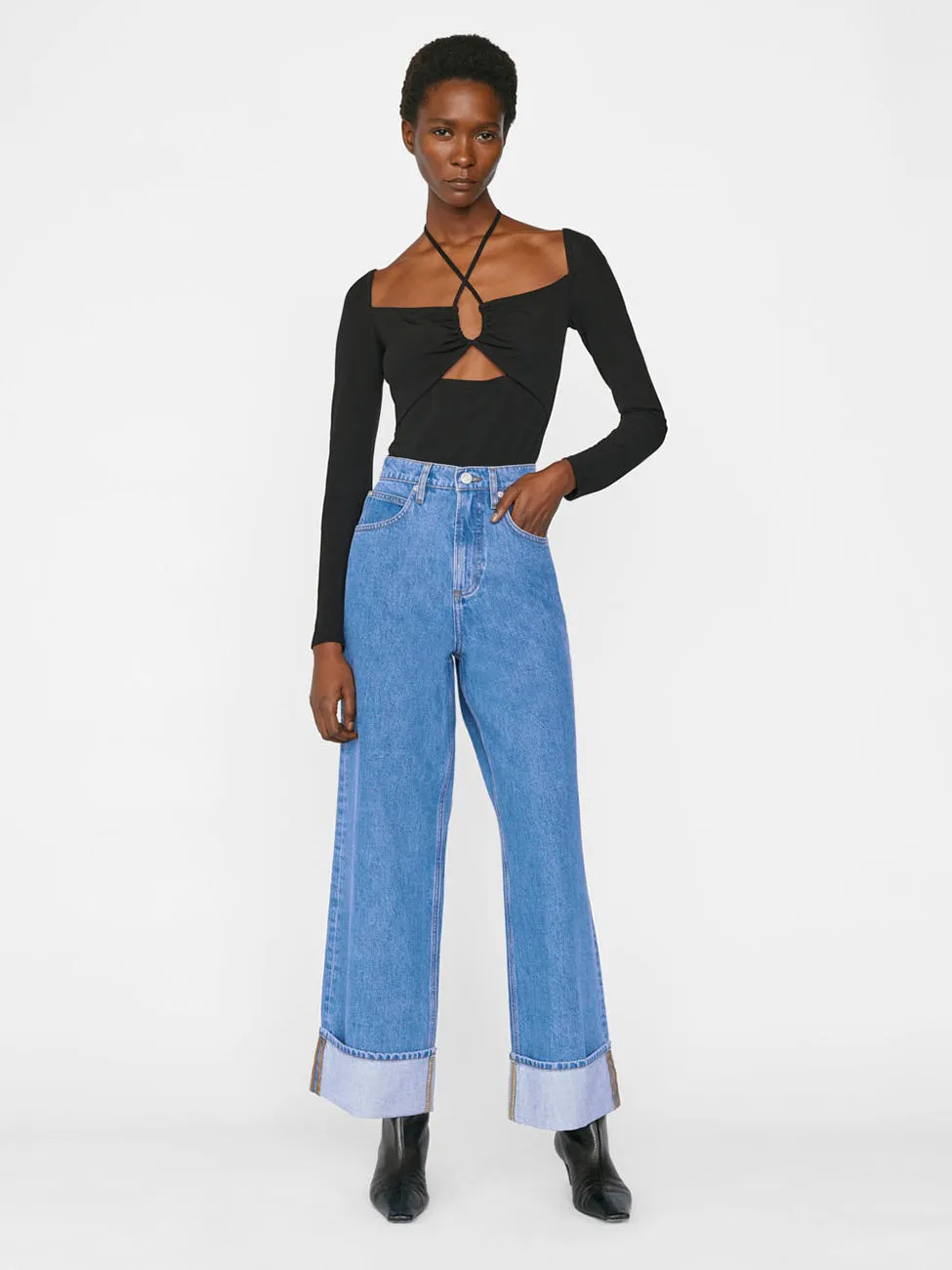 ROLLED HIGH RISE WIDE LEG JEANS