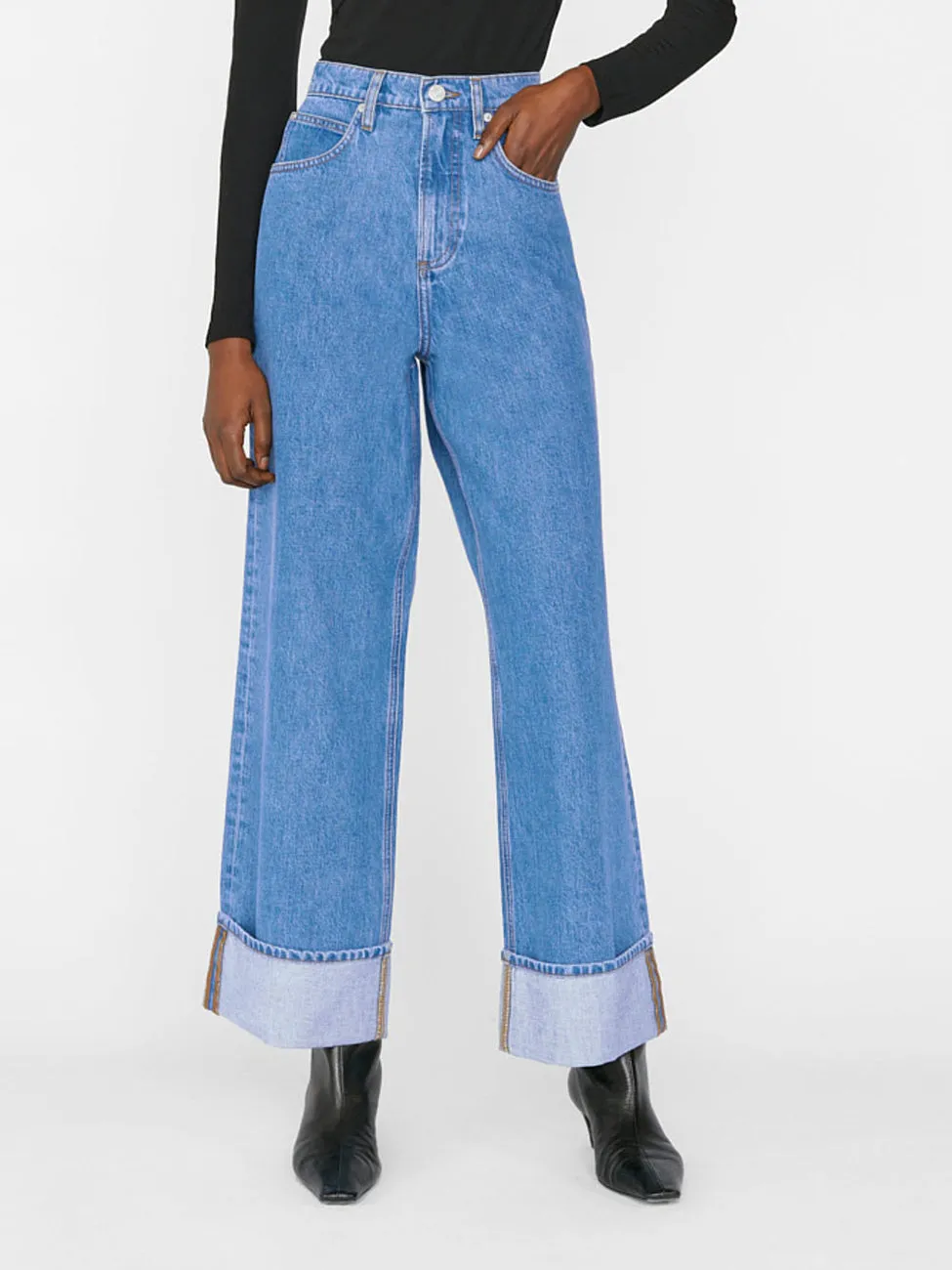 ROLLED HIGH RISE WIDE LEG JEANS