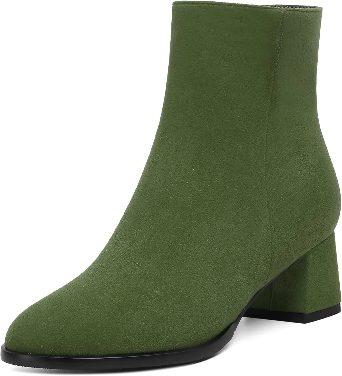 ROSERWISH Womens Wedding Dress Stylish Round Toe Suede Zip Chunky Low Heel Ankle High Boots 2 Inch