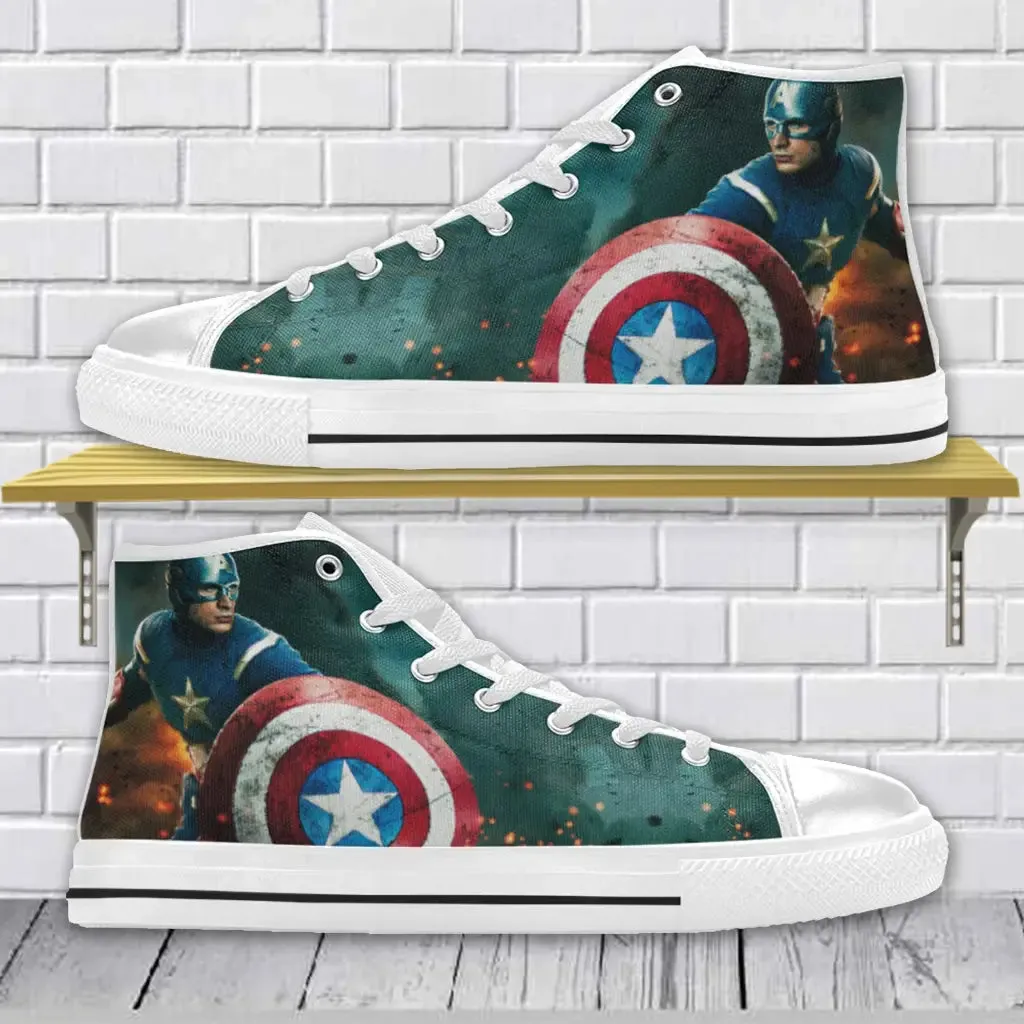 Superhero Captain America Avengers Shoes High Top Sneakers for Kids and Adults