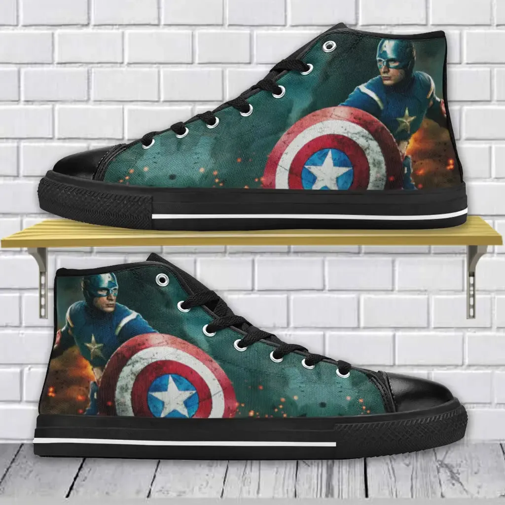 Superhero Captain America Avengers Shoes High Top Sneakers for Kids and Adults