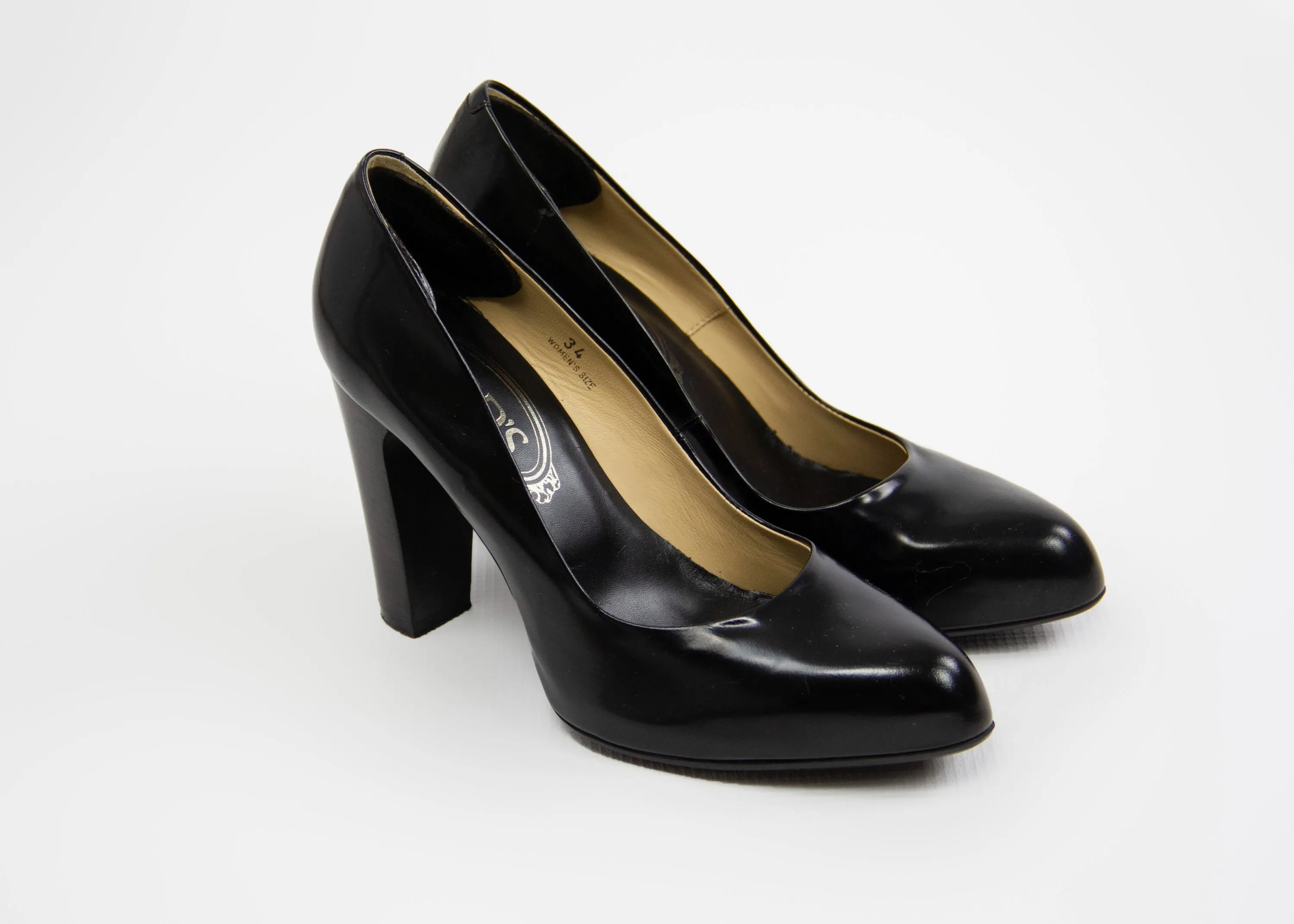 TOD'S Classic Black Smooth Leather Pumps SIZE USA 4, EU 34
