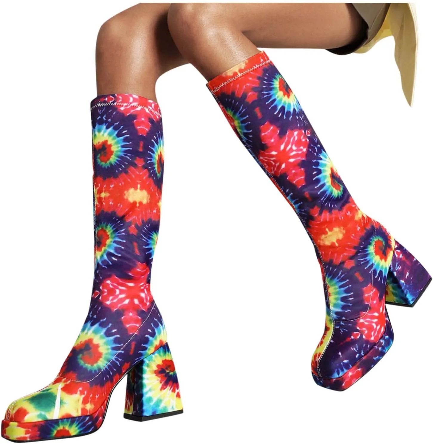 Women's Fashion Mid Calf Boots Snakeskin Print Thigh Platform Boots Chunky Pattern Mid Calf Boots Chocolate Color Boots