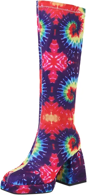 Women's Fashion Mid Calf Boots Snakeskin Print Thigh Platform Boots Chunky Pattern Mid Calf Boots Chocolate Color Boots