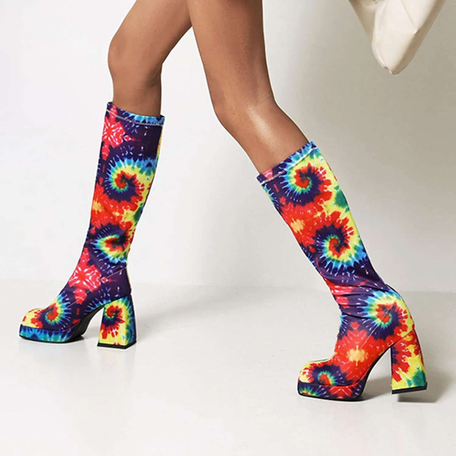 Women's Fashion Mid Calf Boots Snakeskin Print Thigh Platform Boots Chunky Pattern Mid Calf Boots Chocolate Color Boots