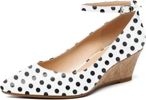 YODEKS Women's Wedge Pump Mid Heel Mary Jane Pointed Toe Shoes with Ankle Strap for Evening Party Dress Casual
