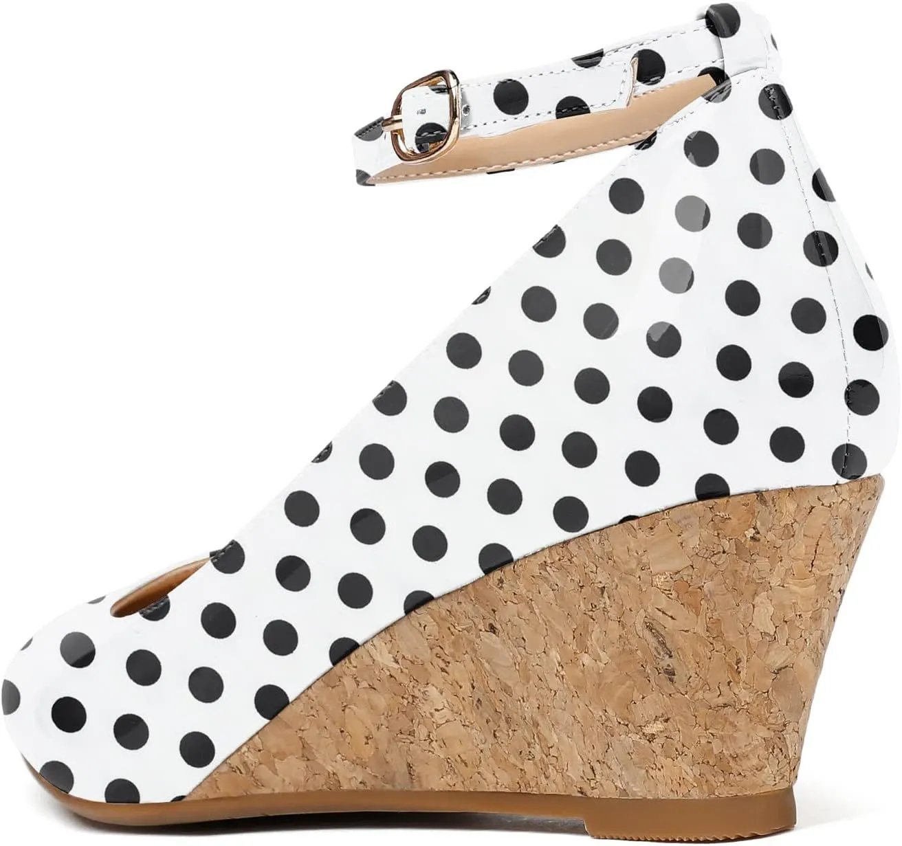 YODEKS Women's Wedge Pump Mid Heel Mary Jane Pointed Toe Shoes with Ankle Strap for Evening Party Dress Casual