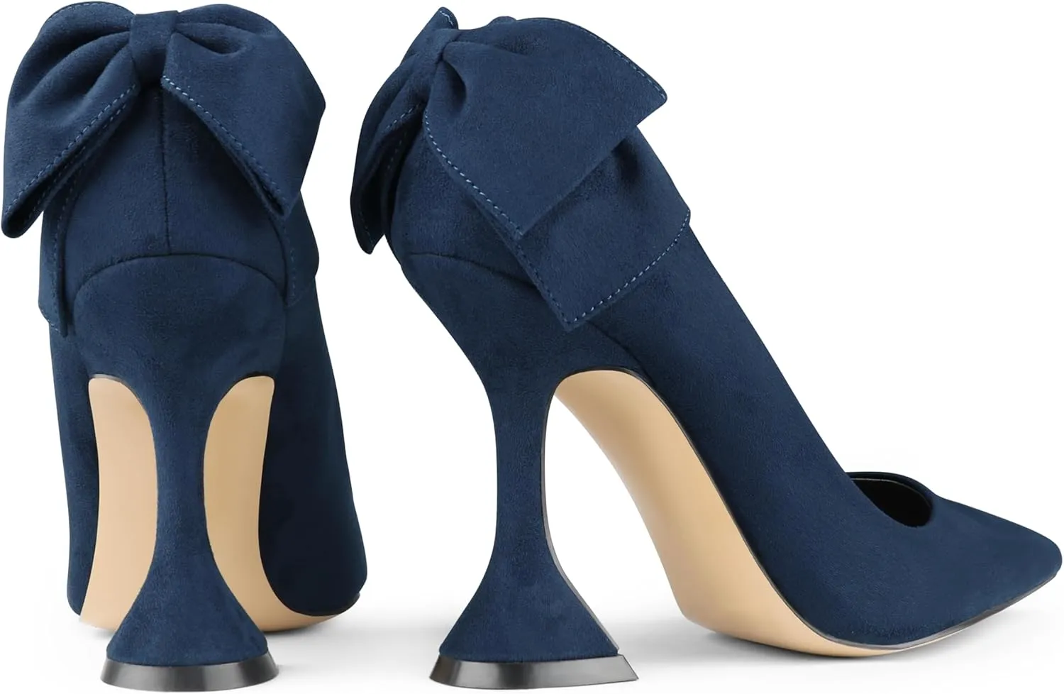 Zzheels Women's 3.74" Bow Pumps Pointed Toe Triangle Heel Pump Wedding Shoes