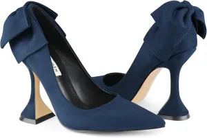 Zzheels Women's 3.74" Bow Pumps Pointed Toe Triangle Heel Pump Wedding Shoes